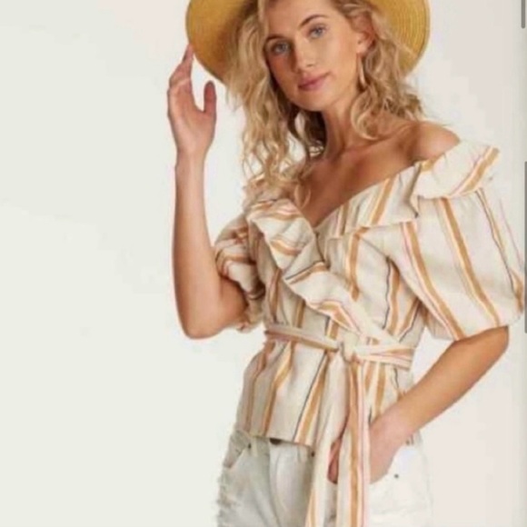 Striped Off-Shoulder Ruffle Top - Picture 4 of 10